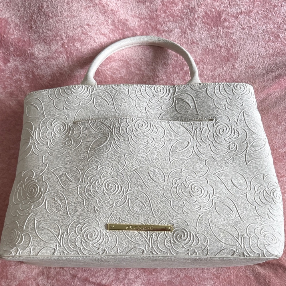 White Betsy Johnson Floral-Embossed Tote Bag